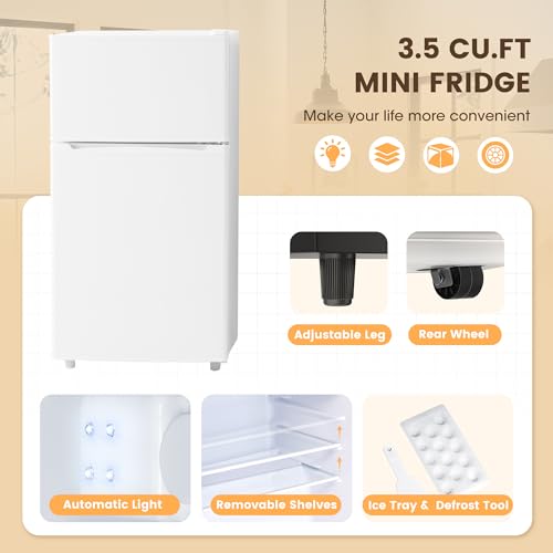 3.5 Cu.Ft Mini Fridge with Freezer, 2 Door Small Refrigerator, 7 Level Adjustable Thermostat, Compact Fridge for Living Room,Office,Kitchen and Apartment