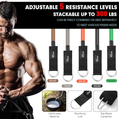 Heavy Resistance Bands 150-300LBS, Exercise Bands with Handles Weight Exercise Bands for Men Women,Workout Bands for Strength Training,Gym Home Equipment