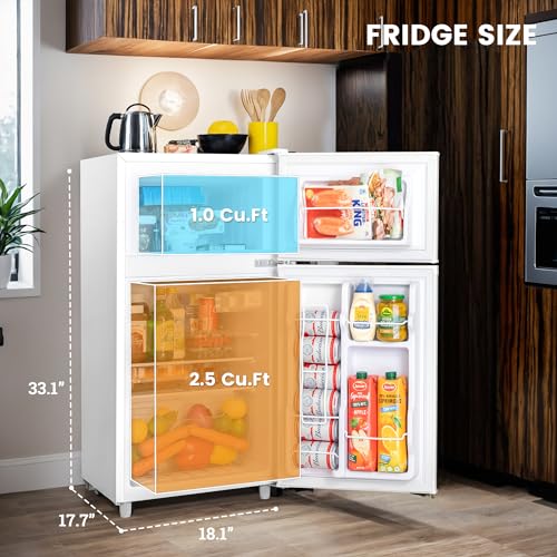 3.5 Cu.Ft Mini Fridge with Freezer, 2 Door Small Refrigerator, 7 Level Adjustable Thermostat, Compact Fridge for Living Room,Office,Kitchen and Apartment