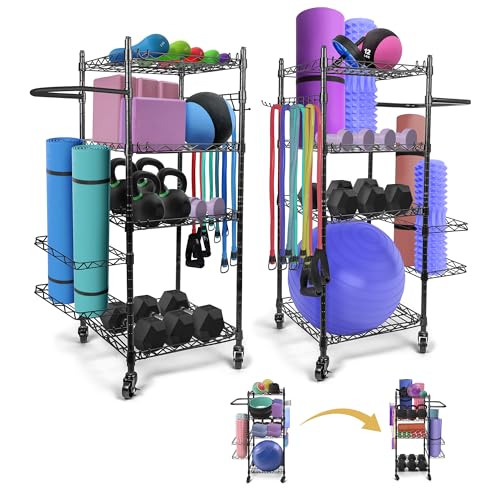 Pack of 2 Home Gym Storage Rack - Gym Equipment Storage for Workout at Home, Yoga Mat Storage Rack, Home Gym Organizer, Gym Organization for Home Gym Equipment Dumbells & More
