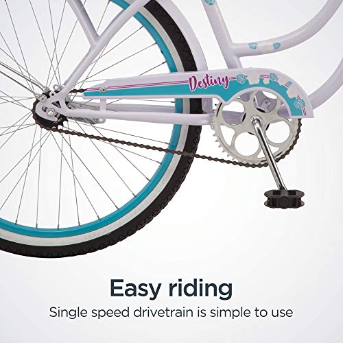 Schwinn Destiny and Baywood Beach Cruiser Bike, for Adult Men Women Boys Girls Ages 8 and Up, Single Speed Drivetrain, Rear Rack Ready, 24 or 26 Inch Wheels Options