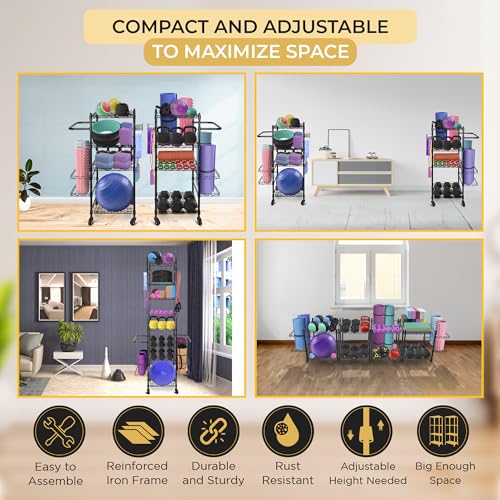 Pack of 2 Home Gym Storage Rack - Gym Equipment Storage for Workout at Home, Yoga Mat Storage Rack, Home Gym Organizer, Gym Organization for Home Gym Equipment Dumbells & More