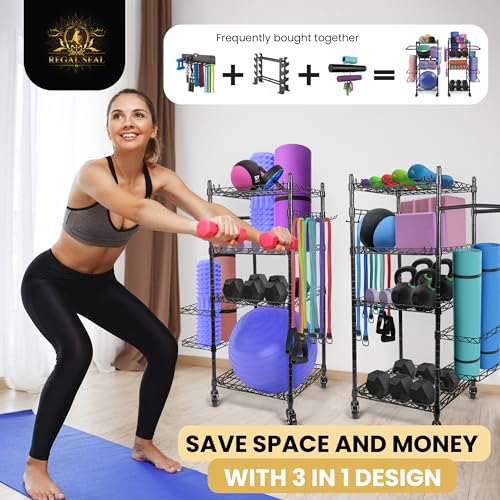 Pack of 2 Home Gym Storage Rack - Gym Equipment Storage for Workout at Home, Yoga Mat Storage Rack, Home Gym Organizer, Gym Organization for Home Gym Equipment Dumbells & More