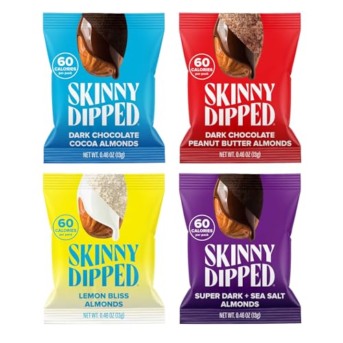 SkinnyDipped Snack Attack Minis Almond Variety Pack, Healthy Snack, Plant Protein, Gluten Free, 0.46 oz Mini Bags, Pack of 25
