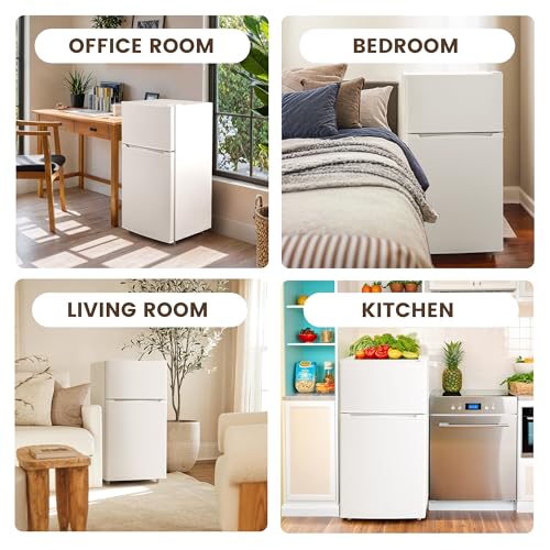 3.5 Cu.Ft Mini Fridge with Freezer, 2 Door Small Refrigerator, 7 Level Adjustable Thermostat, Compact Fridge for Living Room,Office,Kitchen and Apartment