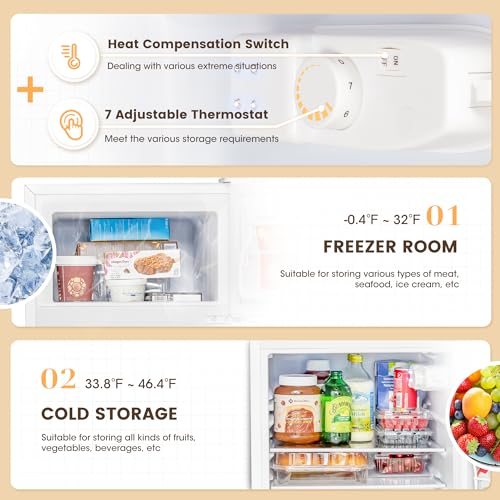 3.5 Cu.Ft Mini Fridge with Freezer, 2 Door Small Refrigerator, 7 Level Adjustable Thermostat, Compact Fridge for Living Room,Office,Kitchen and Apartment