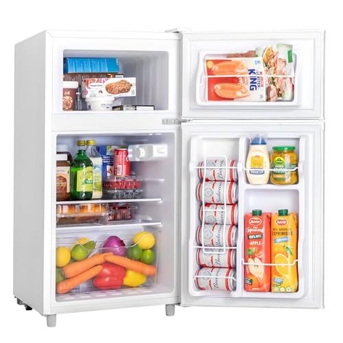 3.5 Cu.Ft Mini Fridge with Freezer, 2 Door Small Refrigerator, 7 Level Adjustable Thermostat, Compact Fridge for Living Room,Office,Kitchen and Apartment