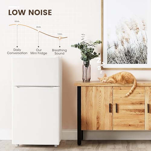 3.5 Cu.Ft Mini Fridge with Freezer, 2 Door Small Refrigerator, 7 Level Adjustable Thermostat, Compact Fridge for Living Room,Office,Kitchen and Apartment