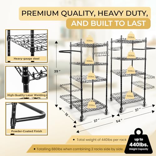 Pack of 2 Home Gym Storage Rack - Gym Equipment Storage for Workout at Home, Yoga Mat Storage Rack, Home Gym Organizer, Gym Organization for Home Gym Equipment Dumbells & More