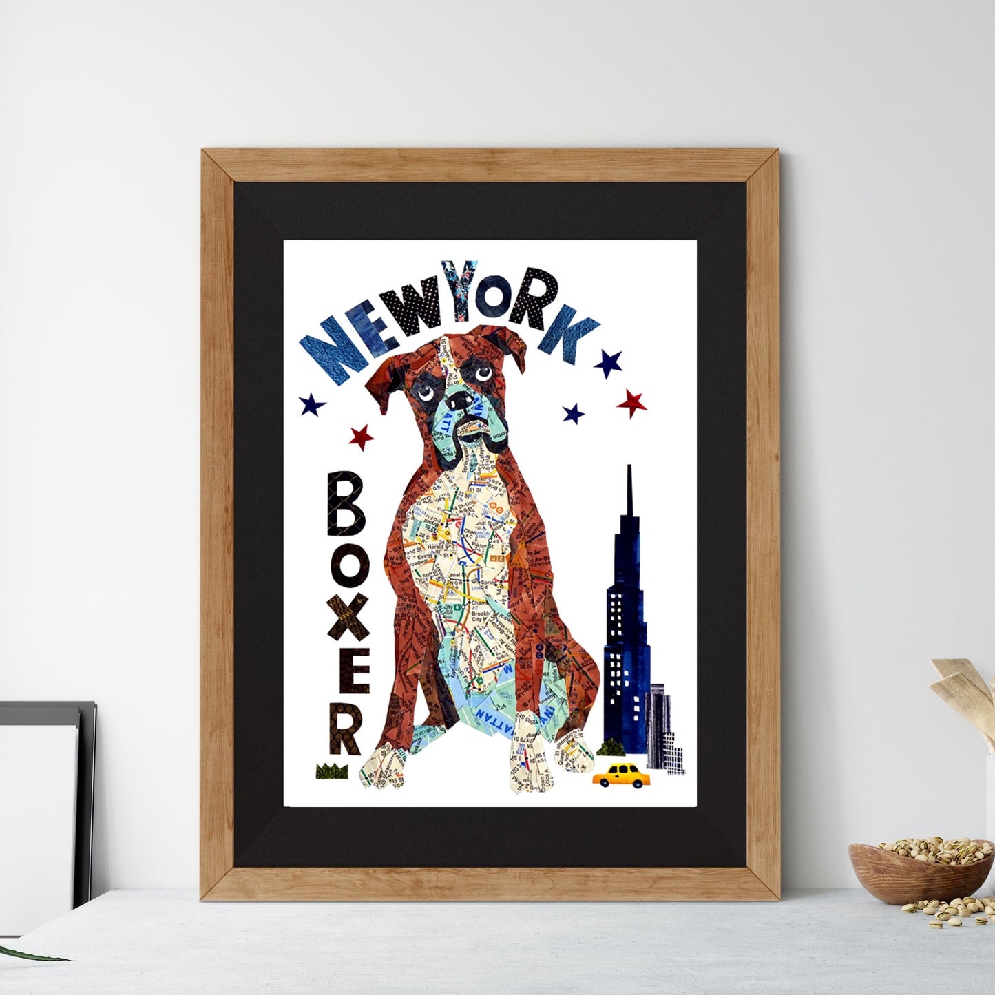 Map dog Boxer dog art