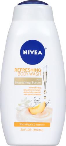 NIVEA White Peach and Jasmine Body Wash with Nourishing Serum, 20 Fl Oz