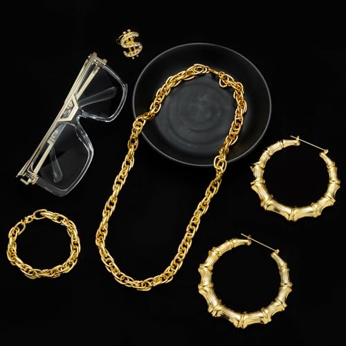 80s 90s Accessories Outfit for Woman Men Hip Hop Costume Kit Old School Rapper Jewelry