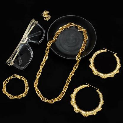 80s 90s Accessories Outfit for Woman Men Hip Hop Costume Kit Old School Rapper Jewelry