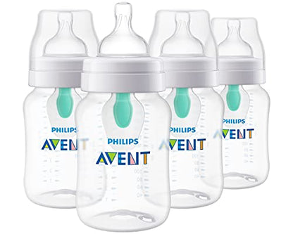 Philips AVENT Anti-Colic Baby Bottles with AirFree Vent, 9oz, 4pk, Clear, SCY703/04