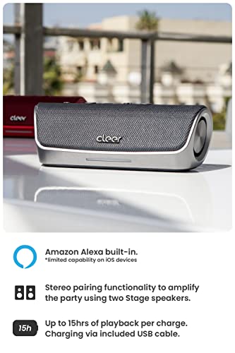 Cleer Stage Amazon Alexa Enabled, Portable Bluetooth Wireless Speaker - Gray