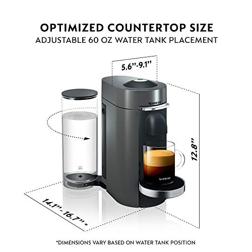 Nespresso Vertuo Plus Coffee and Espresso Maker by De'Longhi, 60 ounces, Titan,Grey