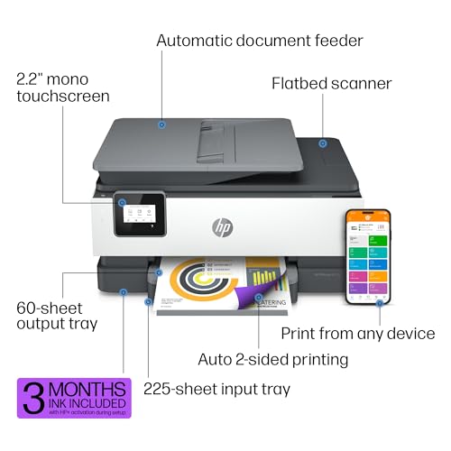 HP OfficeJet 8015e Wireless Color All-in-One Printer with 3 months of ink included