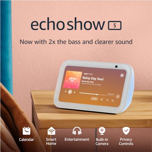 Echo Show 5 (3rd Gen, 2023 release) | Smart display with 2x the bass and clearer sound | Cloud Blue