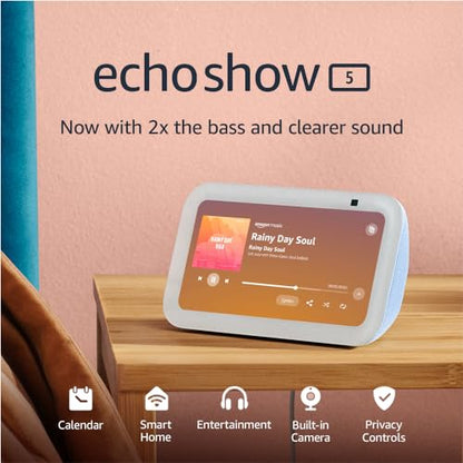 Echo Show 5 (3rd Gen, 2023 release) | Smart display with 2x the bass and clearer sound | Cloud Blue