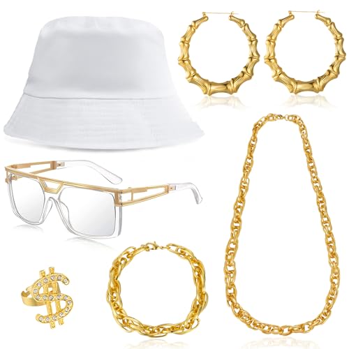 80s 90s Accessories Outfit for Woman Men Hip Hop Costume Kit Old School Rapper Jewelry