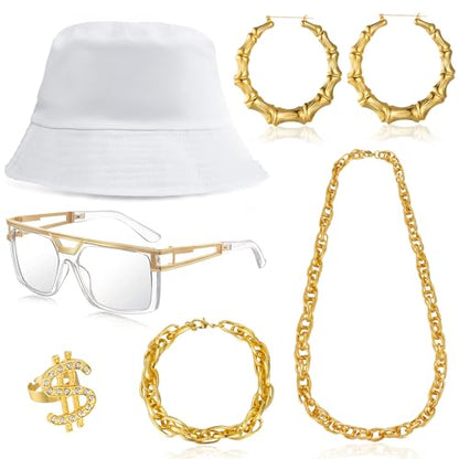 80s 90s Accessories Outfit for Woman Men Hip Hop Costume Kit Old School Rapper Jewelry