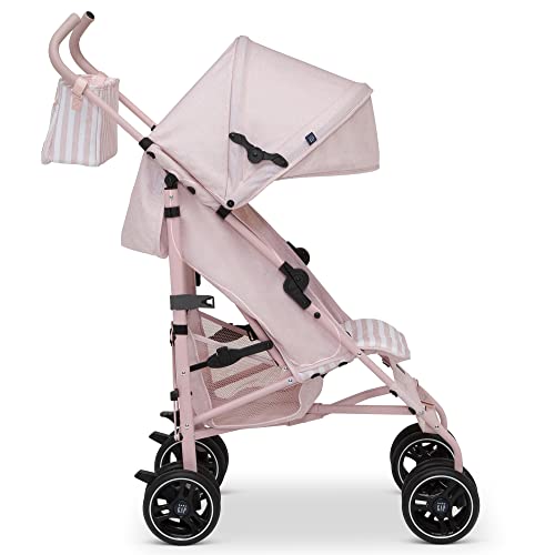 babyGap Classic Stroller Lightweight Stroller with Recline Extendable Sun Visors Compact Fold Made with Sustainable Materials Pink Stripes