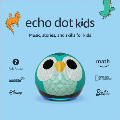 Echo Dot (5th Gen, 2022 release) Kids | Designed for kids, with parental controls | Owl