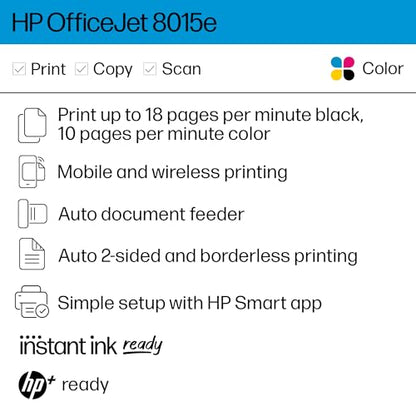 HP OfficeJet 8015e Wireless Color All-in-One Printer with 3 months of ink included