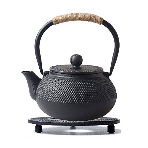 Hwagui - Black Cast Iron Teapot Trivet with Rubber Pegs for Kitchen Or Dining Table, 5.5 Inch Diameter