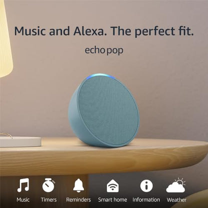 Amazon Echo Pop | Add Alexa to your bedroom, living room, bathroom, or office | Midnight Teal