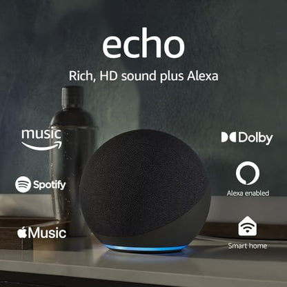 Echo (4th Gen) | With premium sound, smart home hub, and Alexa | Charcoal