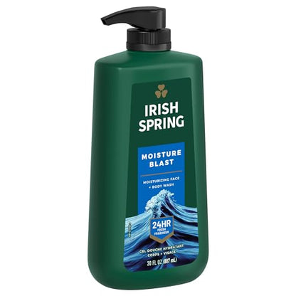 Irish Spring Mens Body Wash, Moisture Blast Body Wash for Men, Feel Fresh All Day, 30 Oz Pump Bottle