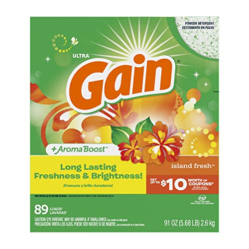 Gain Powder Laundry Detergent for Regular and HE Washers, Island Fresh Scent, 91 ounces (Packaging May Vary)