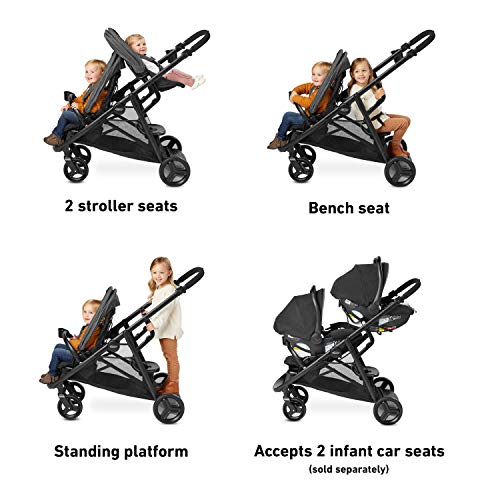 Graco Ready2Grow LX 2.0 Double Stroller Features Bench Seat and Standing Platform Options, Clark, (Pack of 1)