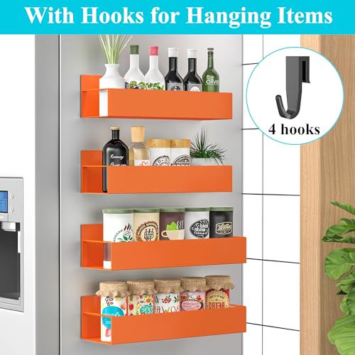 4 Pack Magnetic Spice Storage Rack Organizer for Refrigerator and Oven, Orange Fridge Organizers and Storage