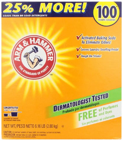 Arm & Hammer Laundry Detergent, Free of Perfume & Dyes, Powder, 100 Loads, 6.16 lb