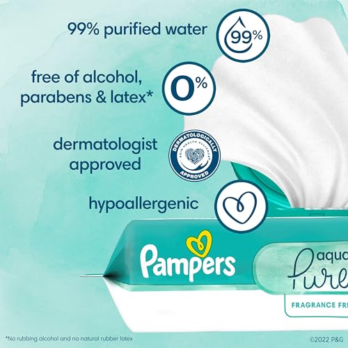 Pampers Aqua Pure Sensitive Baby Wipes, 99% Water, Hypoallergenic, Unscented, 12 Flip-Top Packs (672 Wipes Total)