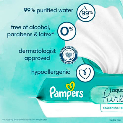 Pampers Aqua Pure Sensitive Baby Wipes, 99% Water, Hypoallergenic, Unscented, 12 Flip-Top Packs (672 Wipes Total)