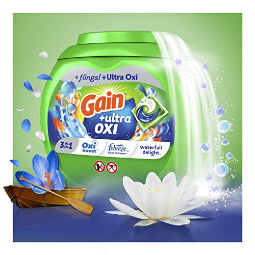 Gain flings Ultra Oxi Laundry Detergent Pacs, 112 Count, Waterfall Delight Scent, 3-in-1, HE Compatible