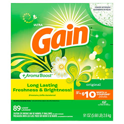 Gain Powder Laundry Detergent for Regular and HE Washers, Original Scent, 91 ounces (Packaging May Vary)