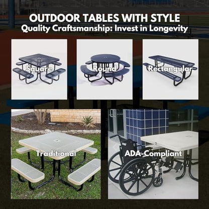 TRD-BLK Heavy Duty Round Portable Picnic Table, 46", Black, Made in America