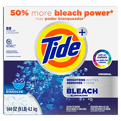 Tide Plus Bleach Powder Laundry Detergent, Original, 89 Loads, 144 Ounce, White