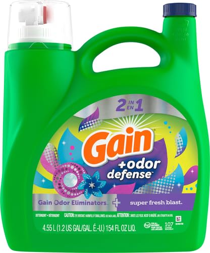 Gain + Odor Defense Liquid Laundry Detergent Super Fresh Blast Scent 154 fl oz 107 Loads HE Compatible