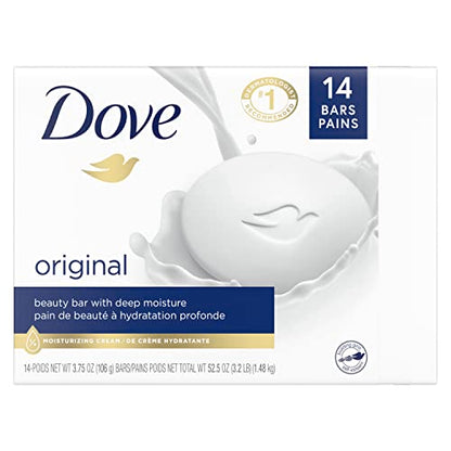 Dove Beauty Bar Cleanser for Gentle Soft Skin Care Original Made With 1/4 Moisturizing Cream 3.75 oz, 14 Bars