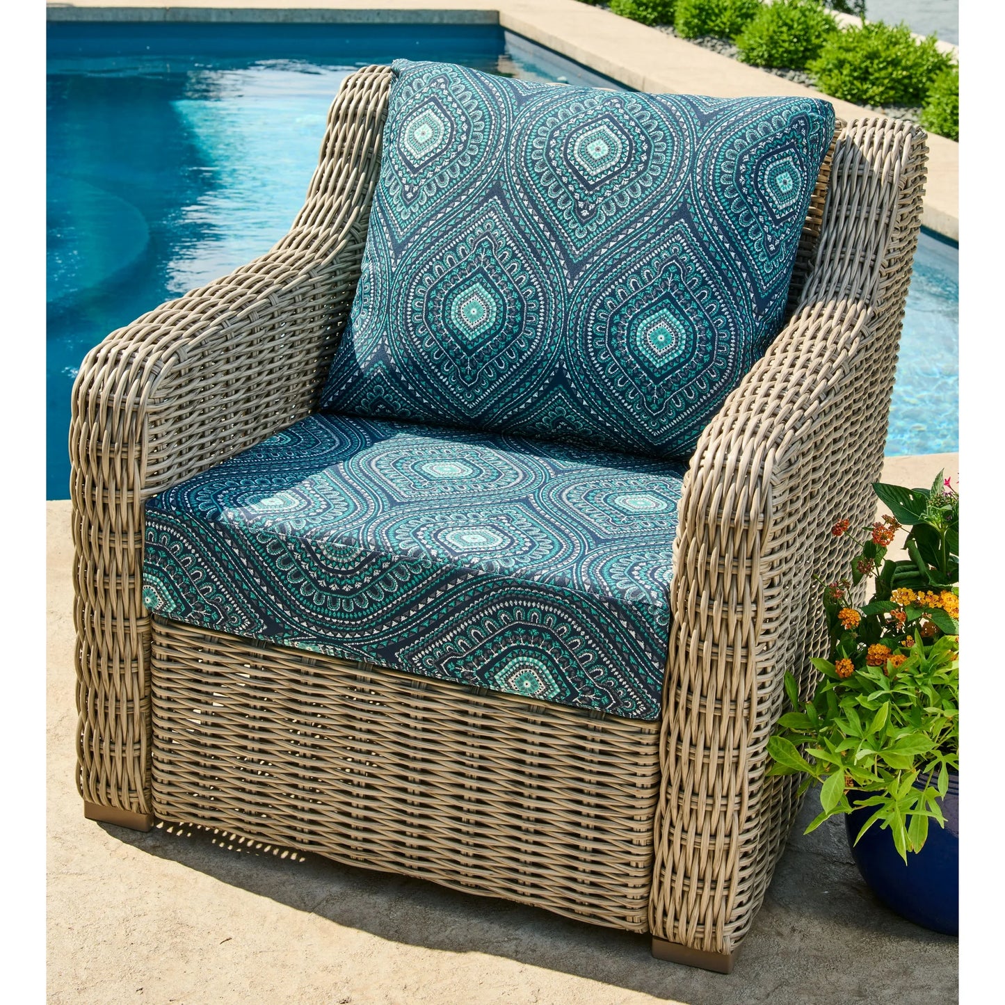 Better Homes Gardens Blue Medallion Outdoor 24 x 24 2 Piece Deep Seat Cushion Set