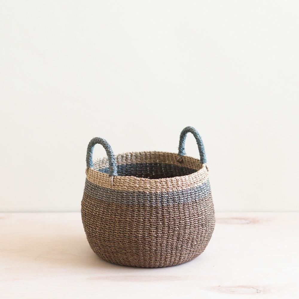 Brown Tabletop Bulge Basket with Handle - Catch-all Basket | LIKHÂ