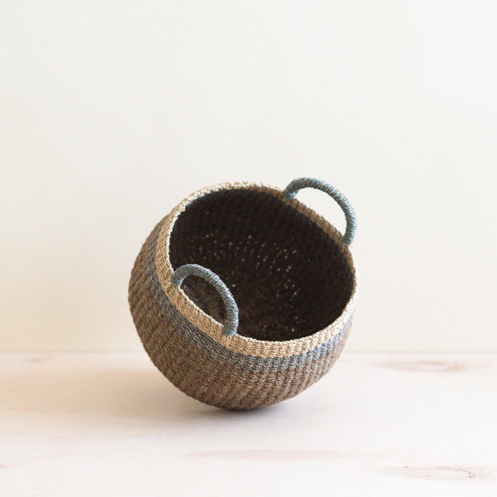 Brown Tabletop Bulge Basket with Handle - Catch-all Basket | LIKHÂ