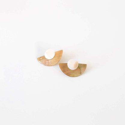 3-in-1 Light Two-Tone Circle and Halfmoon Geometric Studs - Mother of Pearl Earrings | LIKHÂ