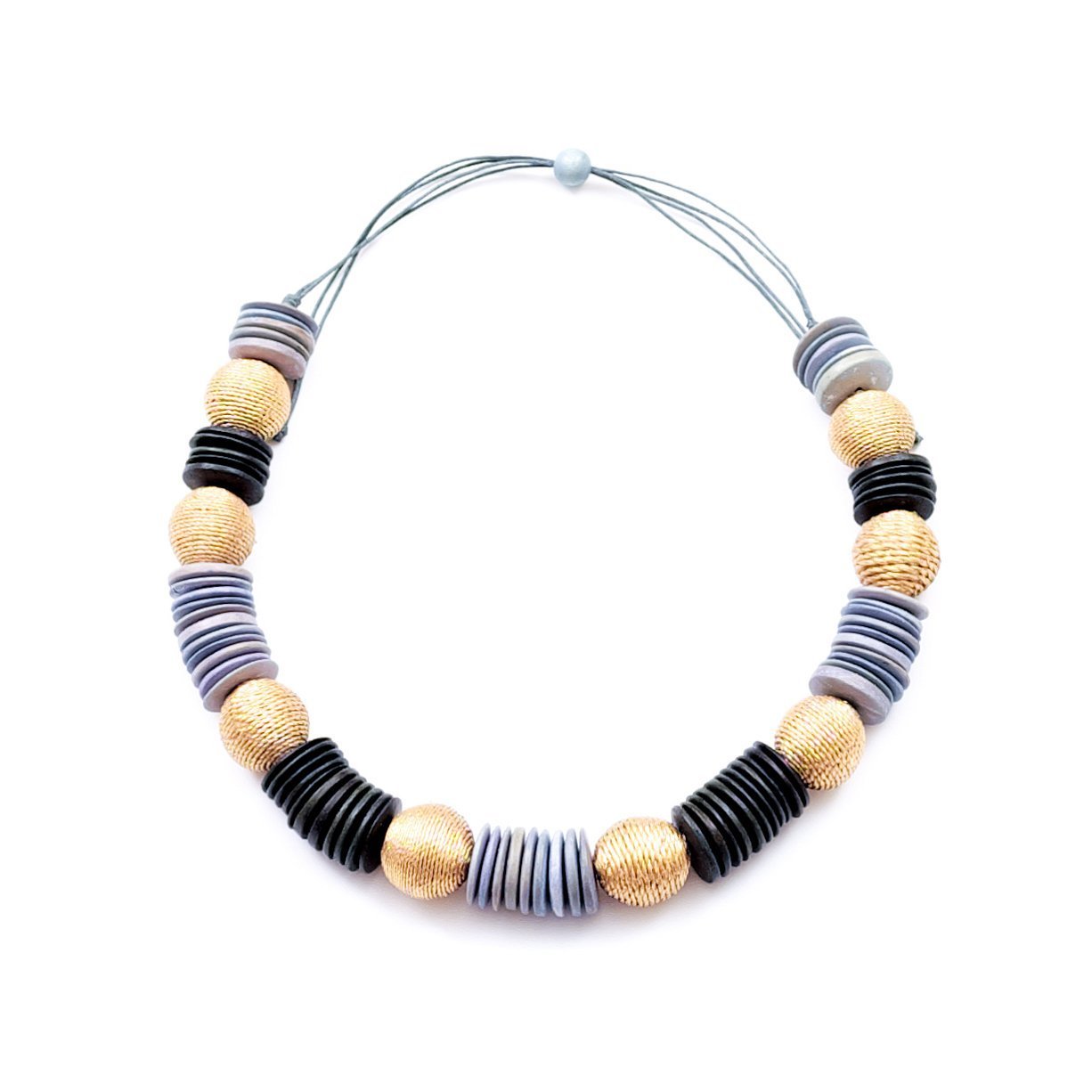 Chunky Wooden Necklace - Pastilla Grey and Black | LIKHÂ