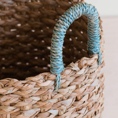 Seagrass Woven Baskets with Sky Blue Handle Set of 3 - Straw Baskets | LIKHÂ